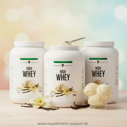 High Whey Protein Vanille-Eis Geschmack, 900g Dosen mit Vanilleschoten und Eis