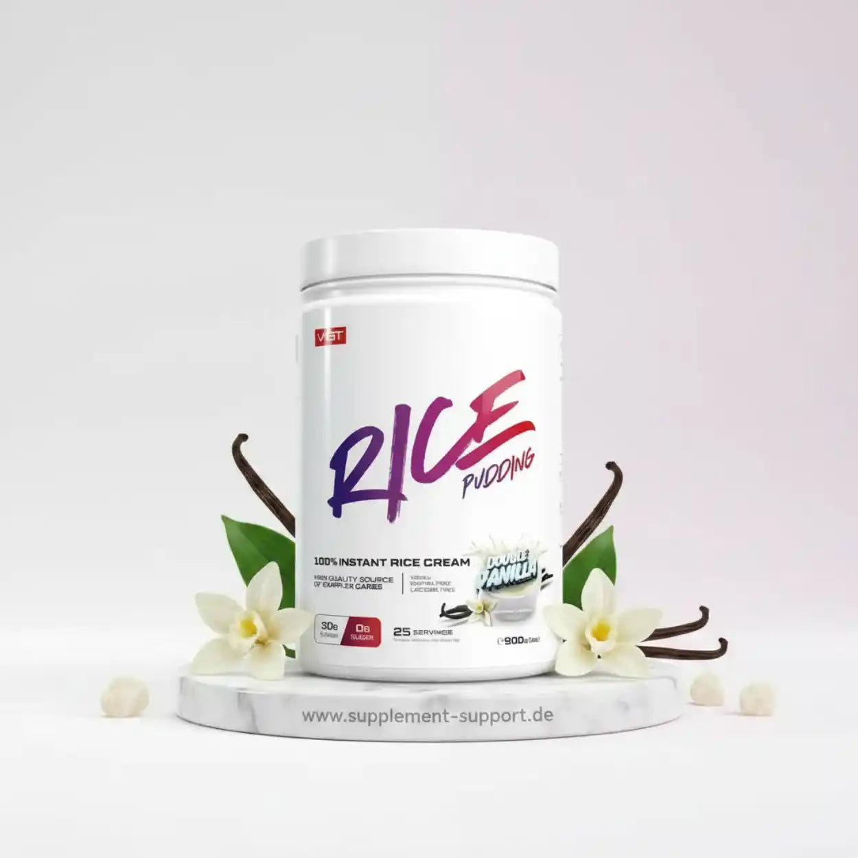 Rice Pudding Vanille – Instant Reiscreme mit Vanilleschoten & Blüten, ideal als Protein- oder Gainer-Zusatz