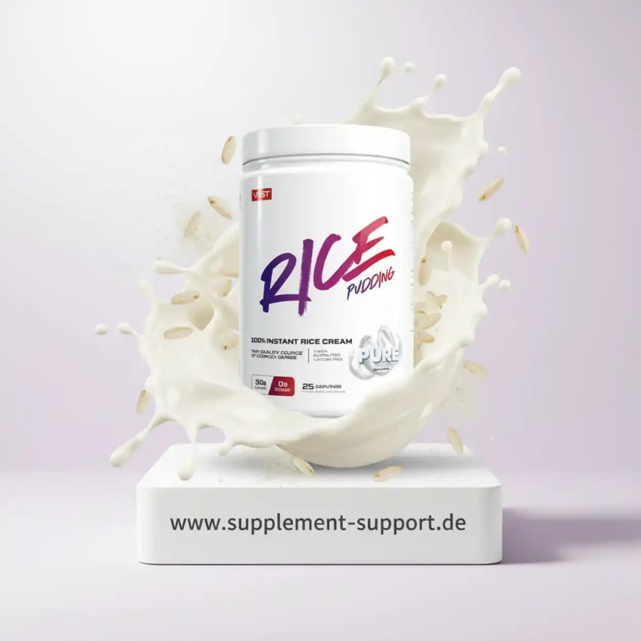 Rice Pudding Nahrungsergänzung mit Instant Reiscreme, milchigem Splash und Reiskörnern, ideal für Sportler