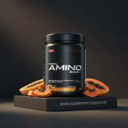 VST Total Amino EAA+ in Tropical Papaya Geschmack, Aminosäuren-Booster mit Papaya-Stücken