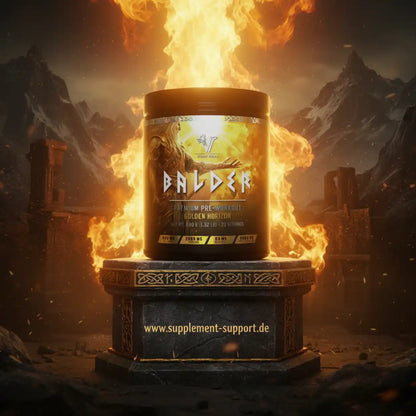 Balder Premium Pre-Workout Golden Horizon in Flammen, Sportnahrung mit Energie-Booster für maximale Leistung