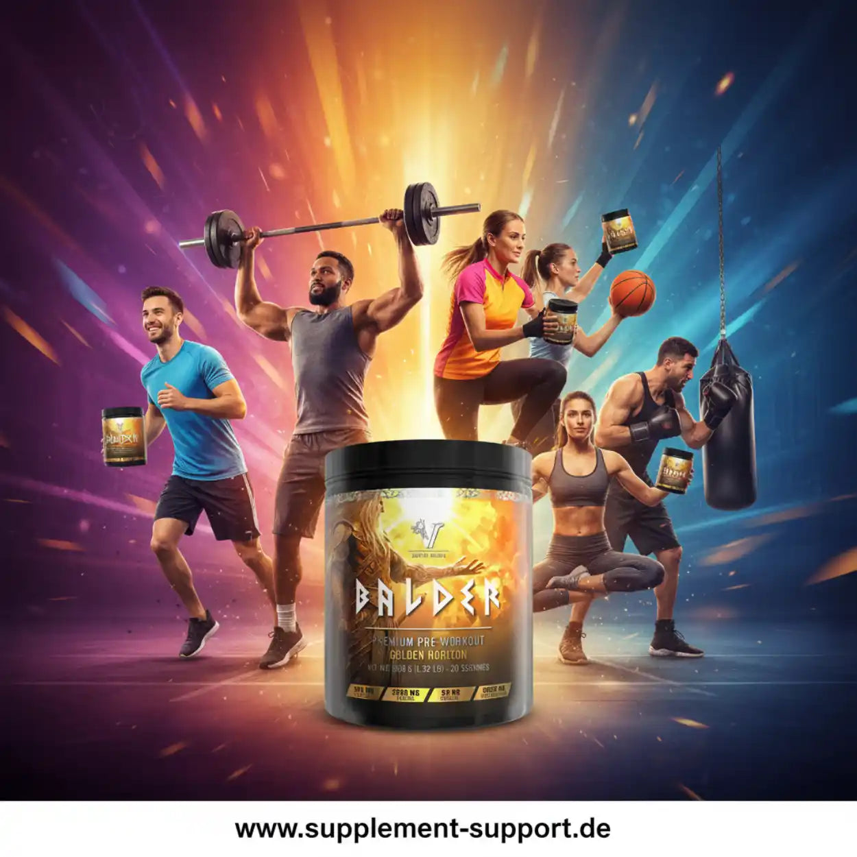 Balder Premium Pre Workout für Fitness und Sport mit Athleten im Training