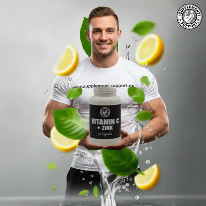 Vitamin C + Zink Kapseln mit Zitronen und Blättern für Immununterstützung