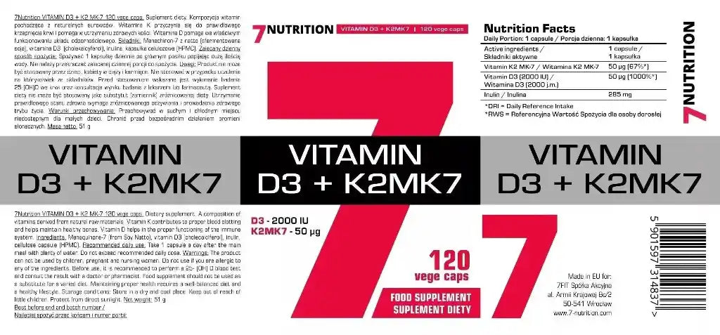 Vitamin D3 + K2 120 Kapseln 2000i.e. - Supplement Support
