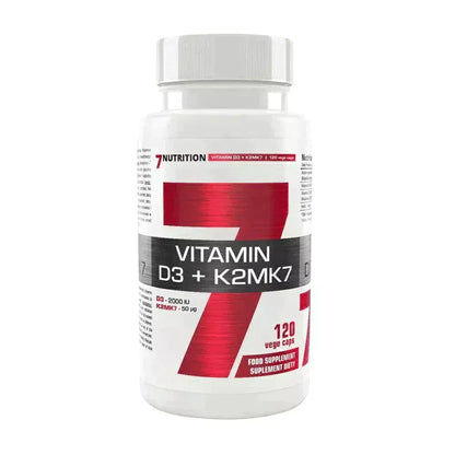 7Nutrition Vitamin D3 K2MK7 Nahrungsergänzung, 120 Kapseln, weiß-rote Dose