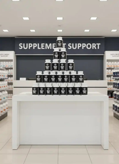Pyramide aus Multi One Nahrungsergänzungsmitteln im Supplement Support Shop