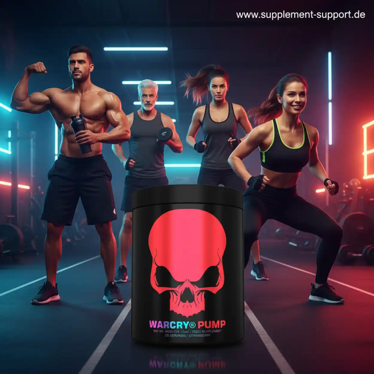 WarCRY Pump Pre-Workout mit rotem Schädel, ideal für Fitness und Muskelaufbau