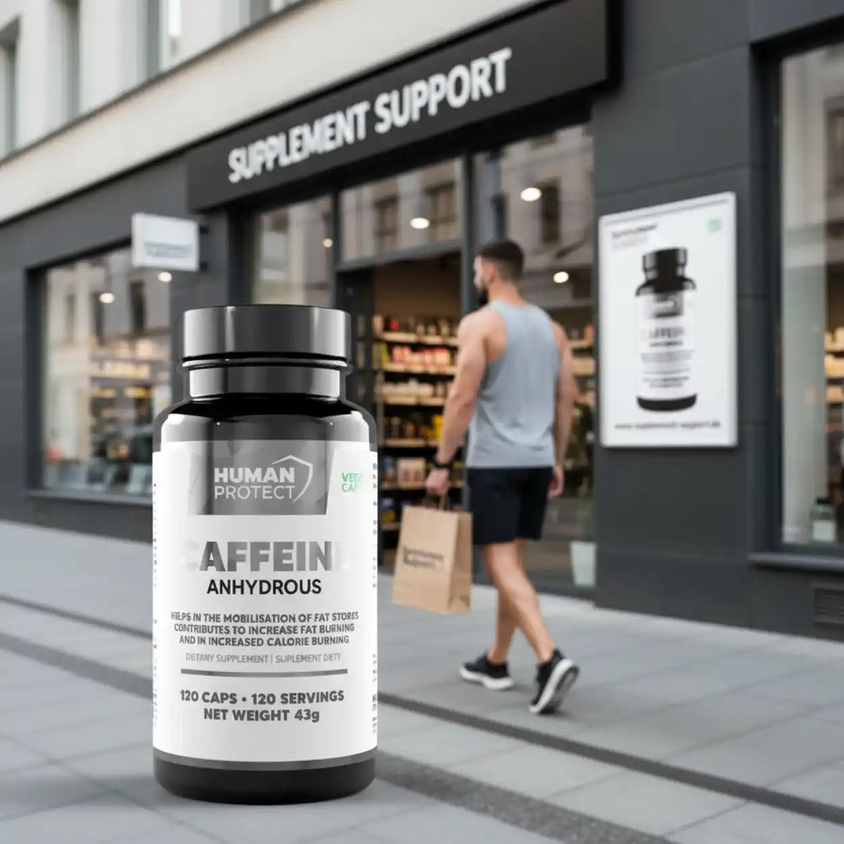 Human Protect Koffein Anhydrous Nahrungsergänzung vor einem Supplement Support Store