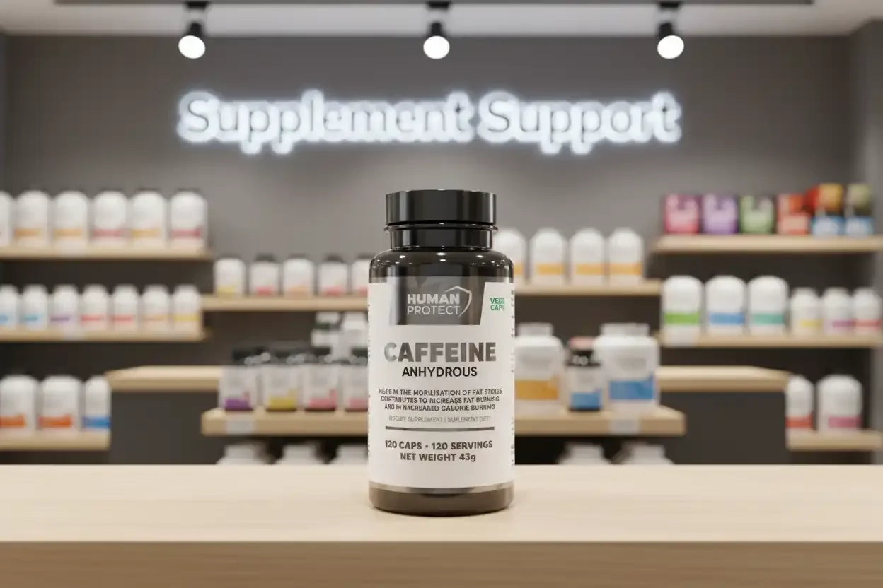 Wasserfreies Koffein, 120 Kapseln. - Supplement Support