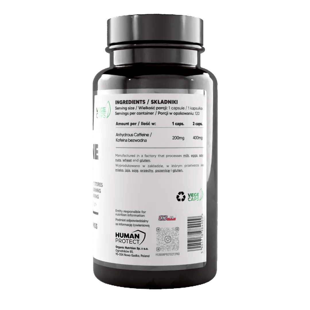 Wasserfreies Koffein, 120 Kapseln. - Supplement Support