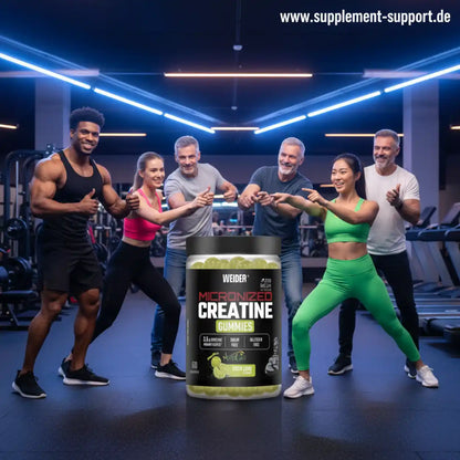 Micronized Creatine Gummies für Sportler in modernem Fitnessstudio