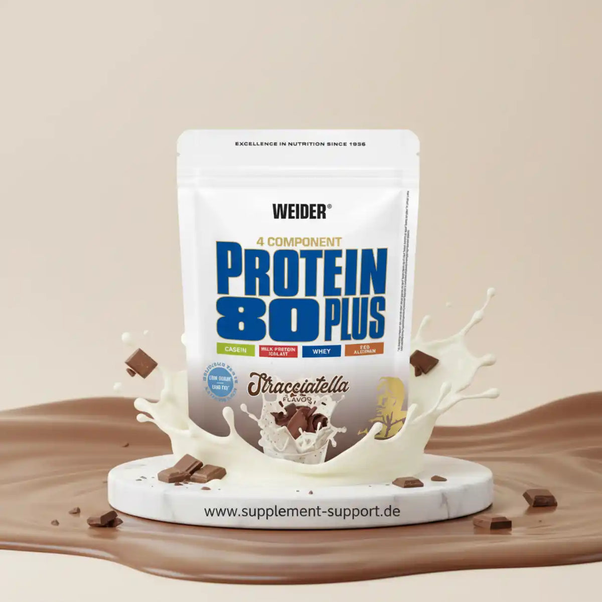Weider Protein 80 Plus Stracciatella, 4-Komponenten-Proteinpulver mit Milch- und Kaseinprotein