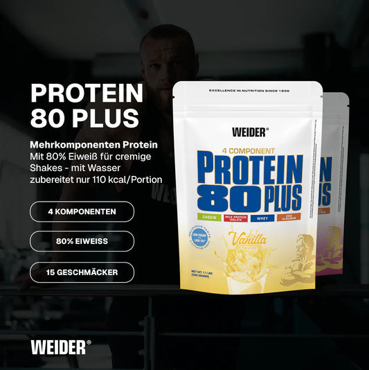 Weider Protein 80 Plus Vanille, 4-Komponenten-Protein mit 80% Eiweiß für cremige Shakes