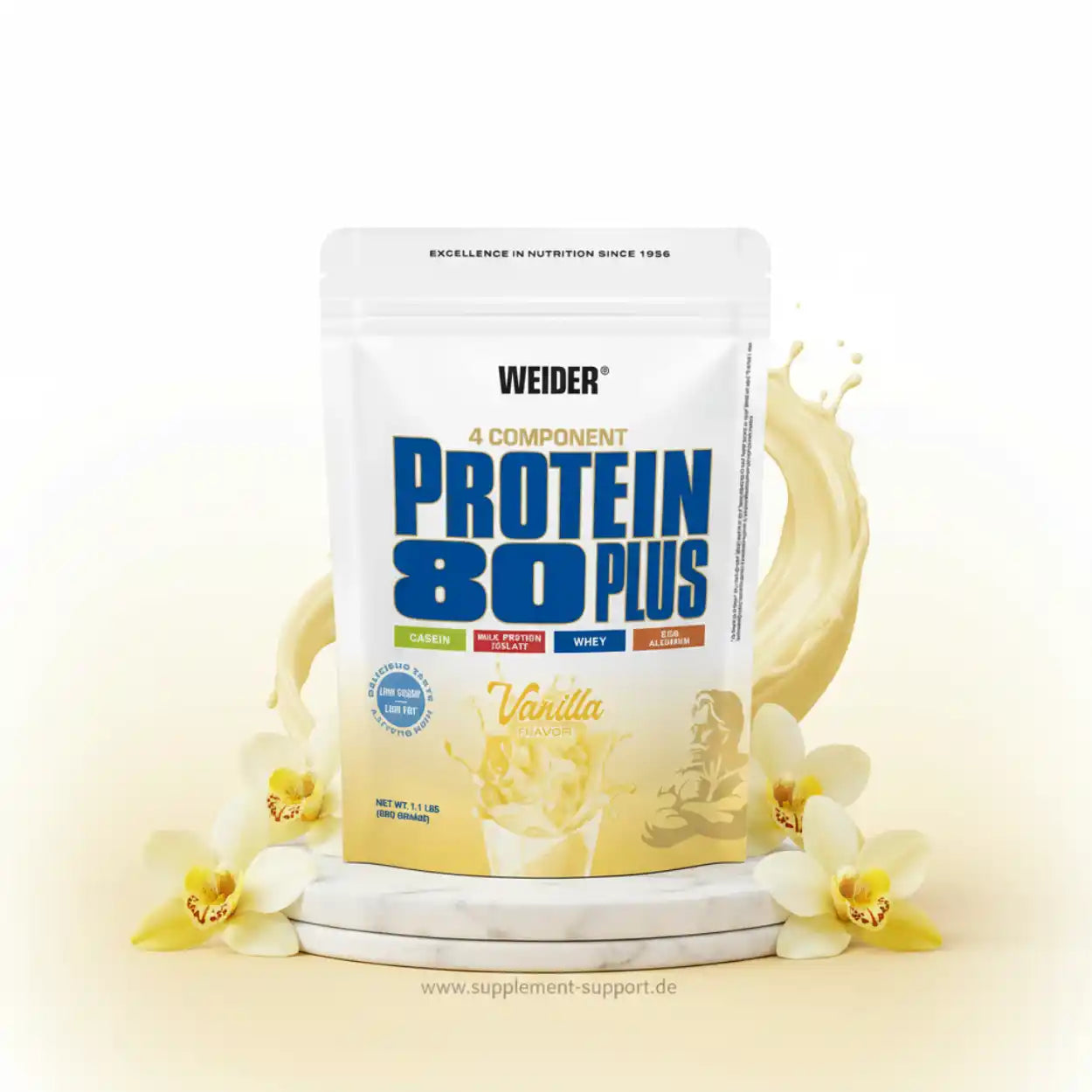 Weider Protein 80 Plus Vanille, 4-Komponenten-Proteinpulver mit Casein, Milchprotein, Whey & Eiweiß für Muskelaufbau