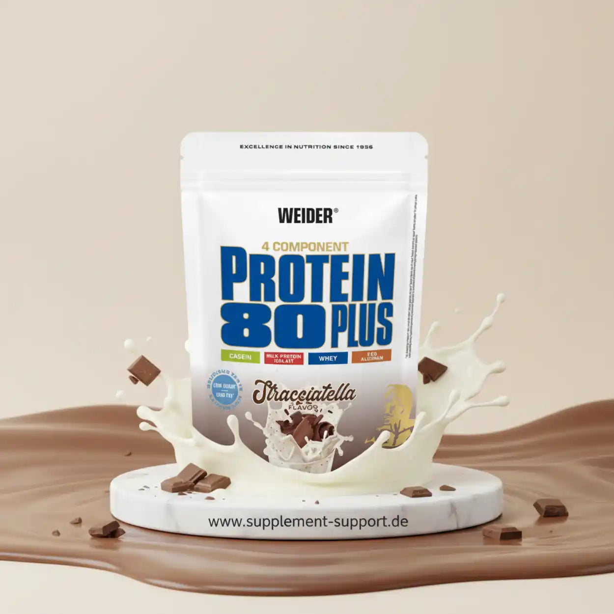 Weider Protein 80 Plus Stracciatella, 4-Komponenten-Proteinpulver mit Milch- und Kaseinprotein