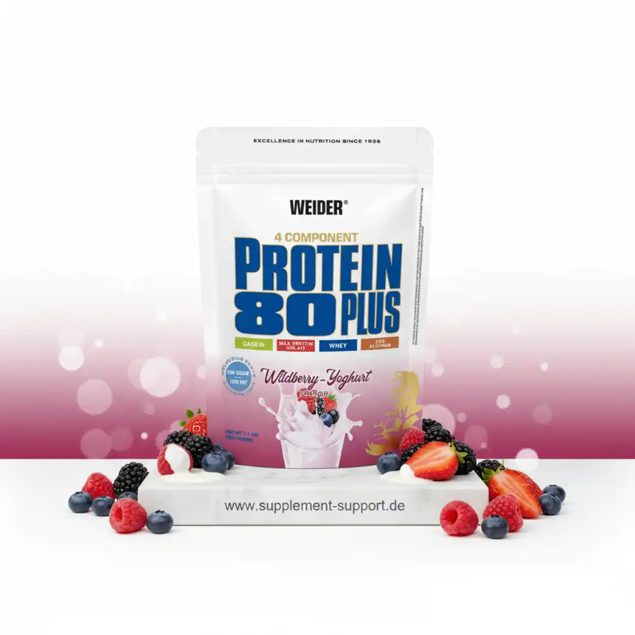Weider Protein 80 Plus Wildberry-Joghurt, 4-Komponenten-Proteinpulver mit Beeren und Joghurt