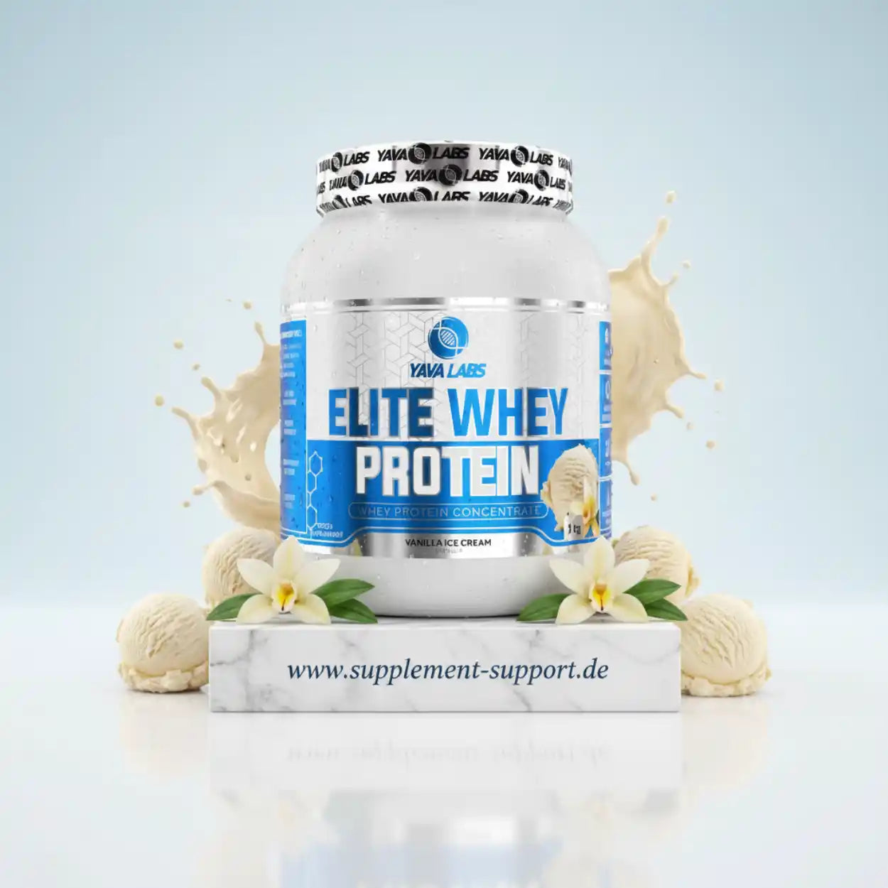 Elite Whey Protein Vanille-Eiscreme von Yava Labs, hochwertiges Proteinpulver mit Vanilleschoten und Eiscreme