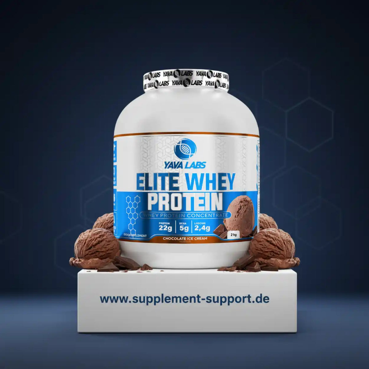 Yava Labs Elite Whey Protein, Schokoladeneis-Geschmack, 2 kg, Proteinpulver mit 22g Eiweiß pro Portion