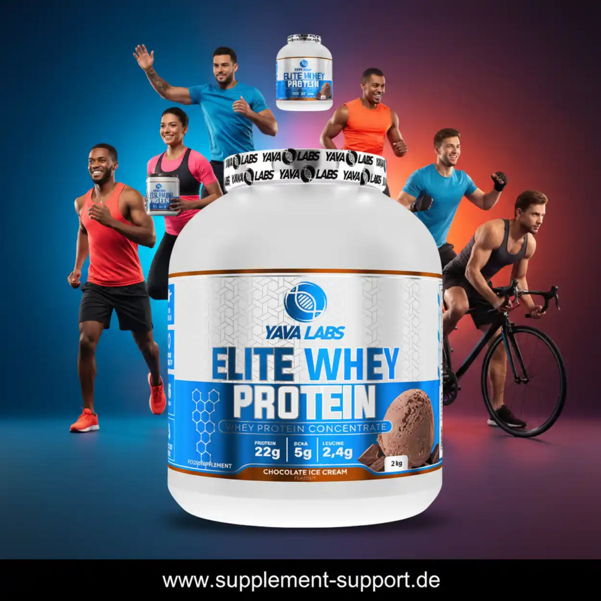 Yava Labs Elite Whey Protein 2kg Schokoladeneis, Proteinpulver für Sportler mit 22g Protein pro Portion