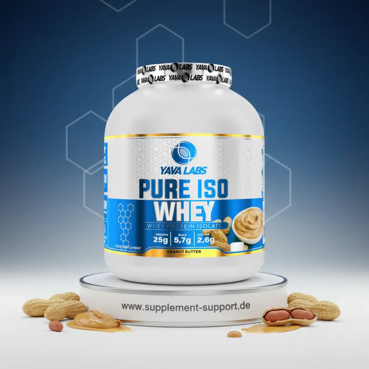 Yava Labs Pure Iso Whey Protein Isolat Erdnussbutter Geschmack mit 25g Protein pro Portion